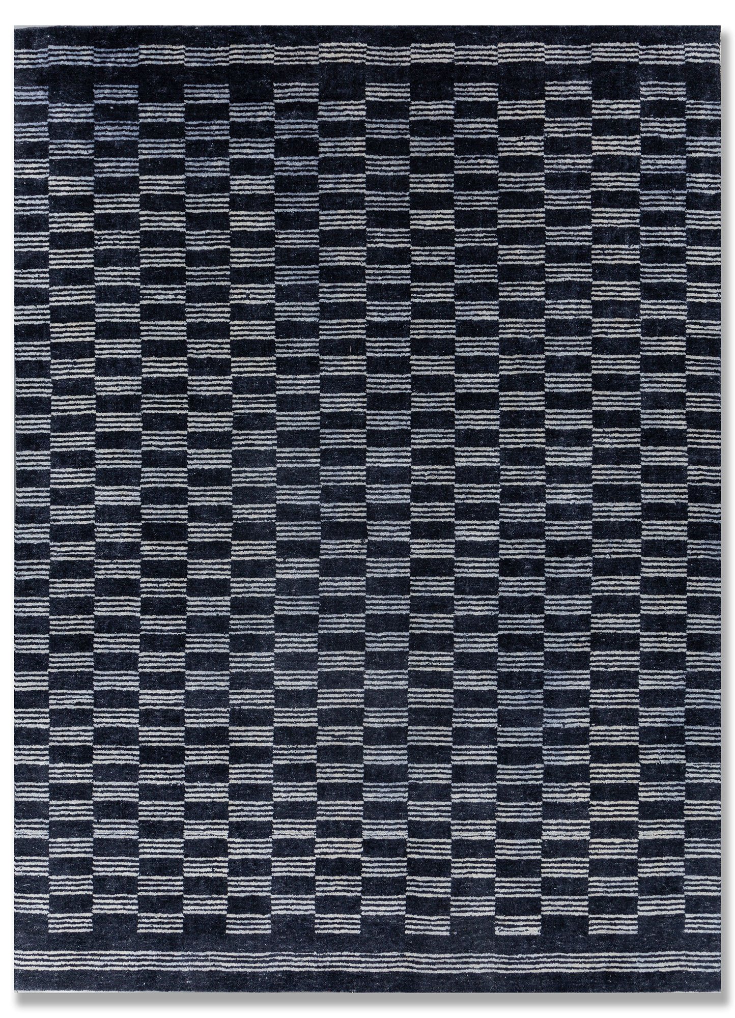 hand loom wool and tencil Rug marine blue/oyster white rectangle